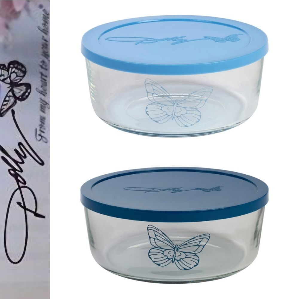 Dolly Parton Butterfly Glass Food Containers w/Lid